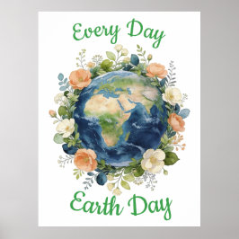 Póster Every Day Earth Day Floral Wreath Earth
