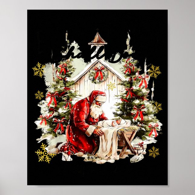 Póster Every Knee Shall Bow Funny Kneeling Santa Baby Jes (Frente)