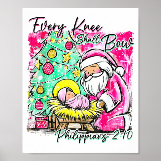 Póster Every Knee Shall Bow Santa Christmas Nativity Scen (Frente)