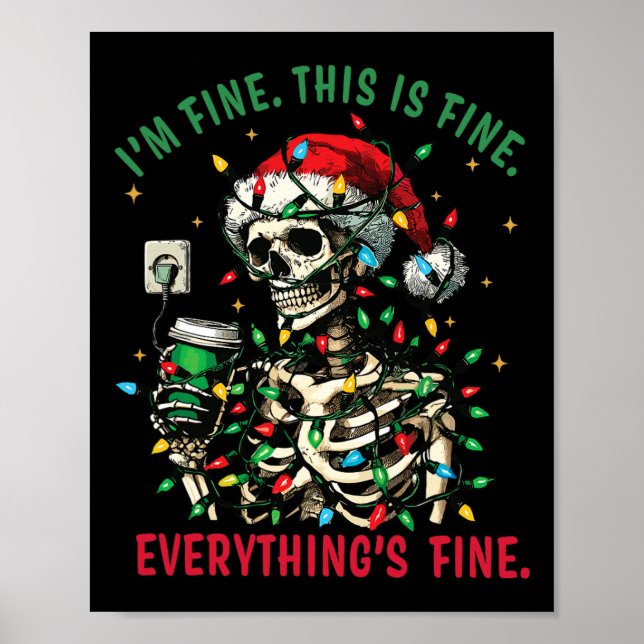 Póster Everything Is Fine Christmas Lights Xmas Skeleton  (Frente)