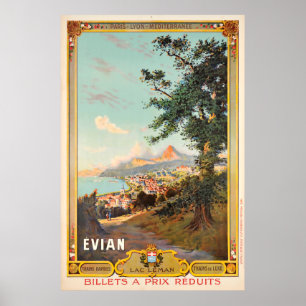 Póster Evian, laca Léman, París - Lyon - Méditerrannée