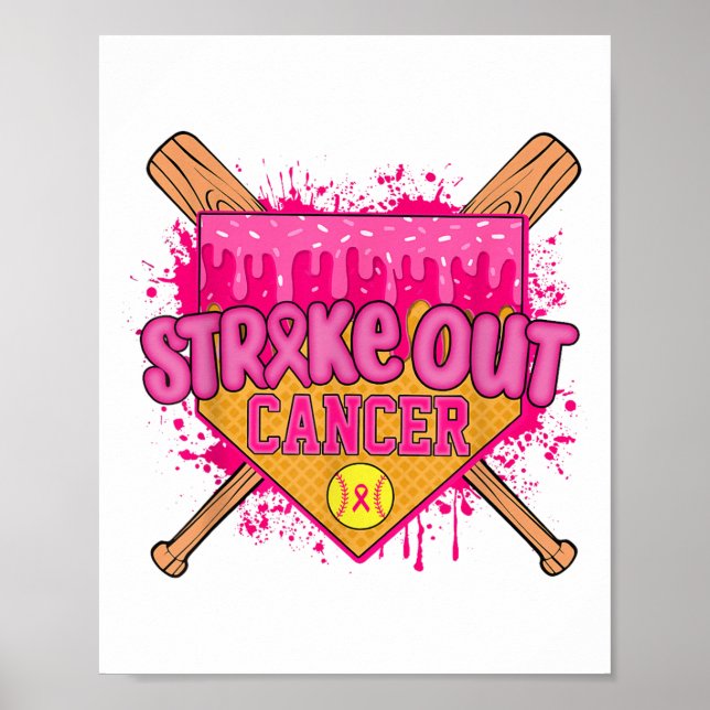Póster Evite el cáncer de mama Guerrero del softball Drip (Frente)