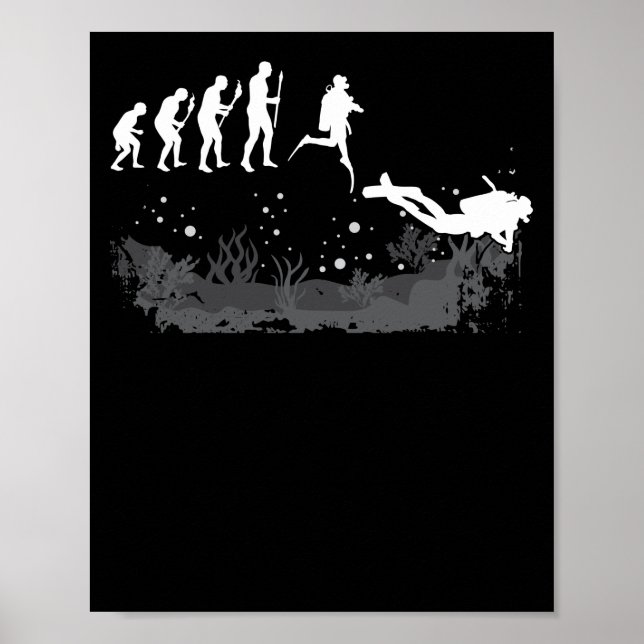 Póster Evolución del buceo Scuba Buceador (Frente)