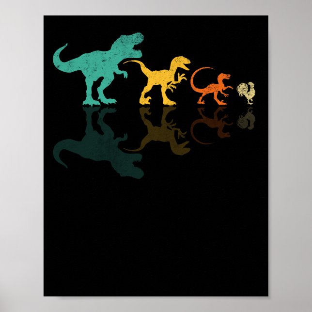 Póster Evolución Dinosaurio T Rex Velociraptor Pollo (Frente)