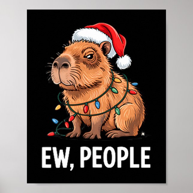 Póster Ew People Capybara Christmas Lights Funny Introver (Frente)