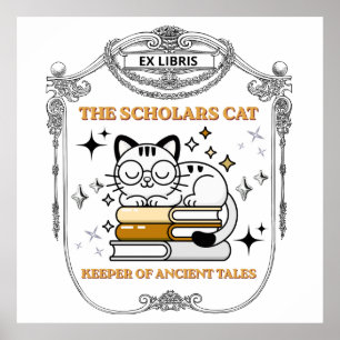 Póster Ex Libris Gato Erudito Dark Academia