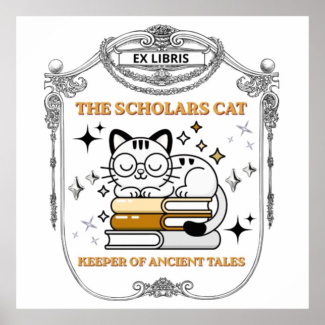 Póster Ex Libris Gato Erudito Dark Academia (Frente)