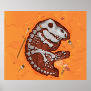 Póster Excavación de huesos de dinosaurios de arqueología