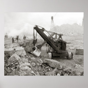 Póster Excavadora a vapor, 1910. Foto antigua