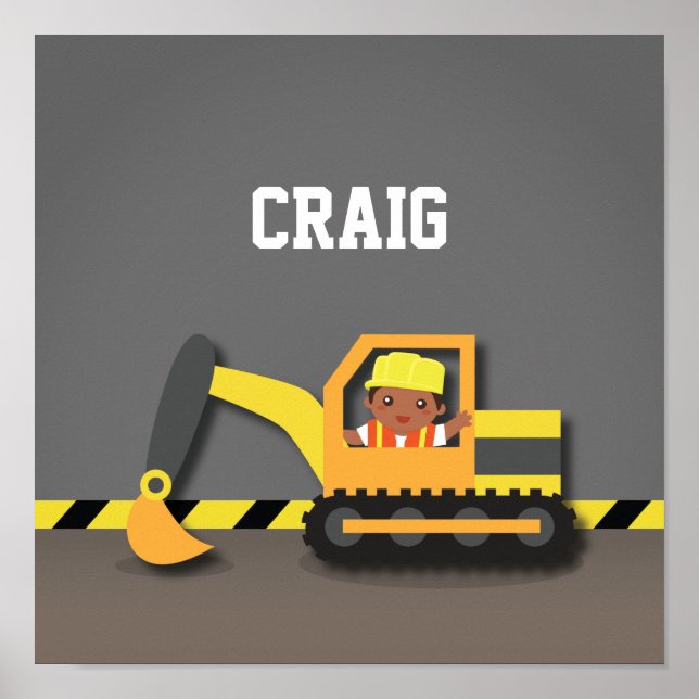 Póster Excavator Construction African American Boy Room (Frente)