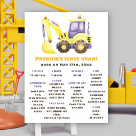 Póster Excavator Truck Primer cumpleaños