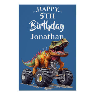 Póster Excitante tema del Camión de Monstruo T-Rex de Din