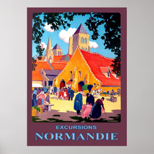 Póster Excursiones en Normandía, Francia, viaje vintage