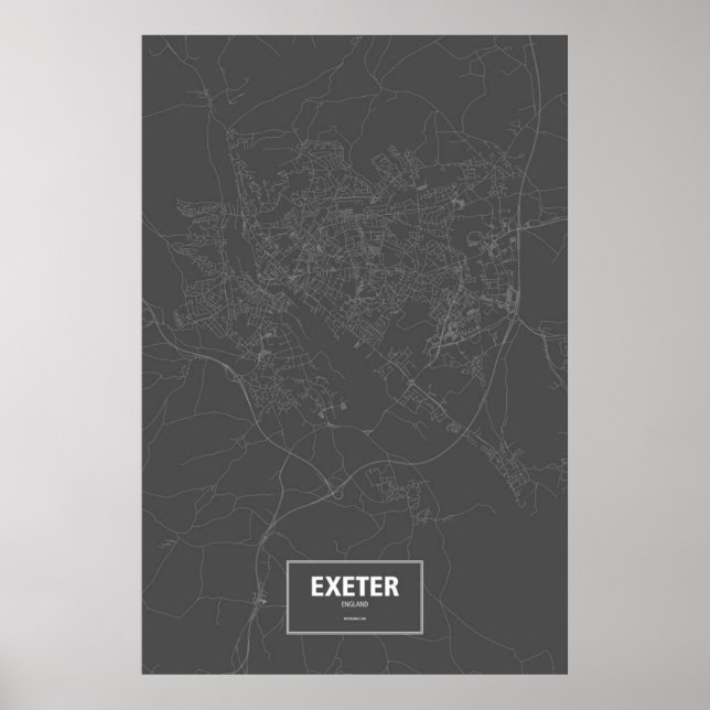 Póster Exeter, England (white on black) (Frente)