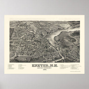 Póster Exeter, Mapa Panorámico NH - 1884