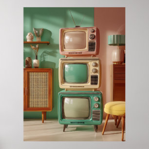 Póster Exhibidor de televisores antiguos apilados
