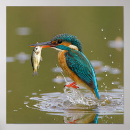 Póster Éxito de Kingfisher - Pájaro con pescado fresco
