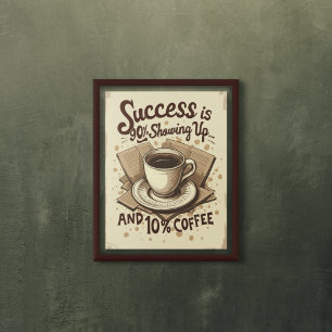 Póster Éxito y café - Motivación divertida de cosecha