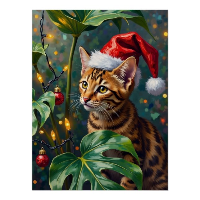 Póster Exotic Bengal Cat Jungle Christmas Playtime Art (Anverso)
