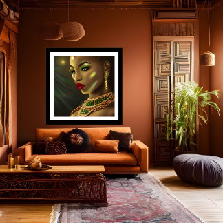 Póster Exótica glamorosa africana mujer roja labios gemas