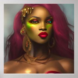 Póster Exótica mujer glamorosa africana labios rojos oro 