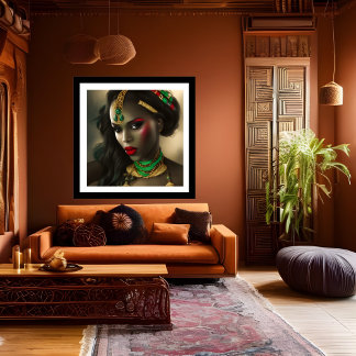 Póster Exótica mujer glamorosa africana labios rojos oro