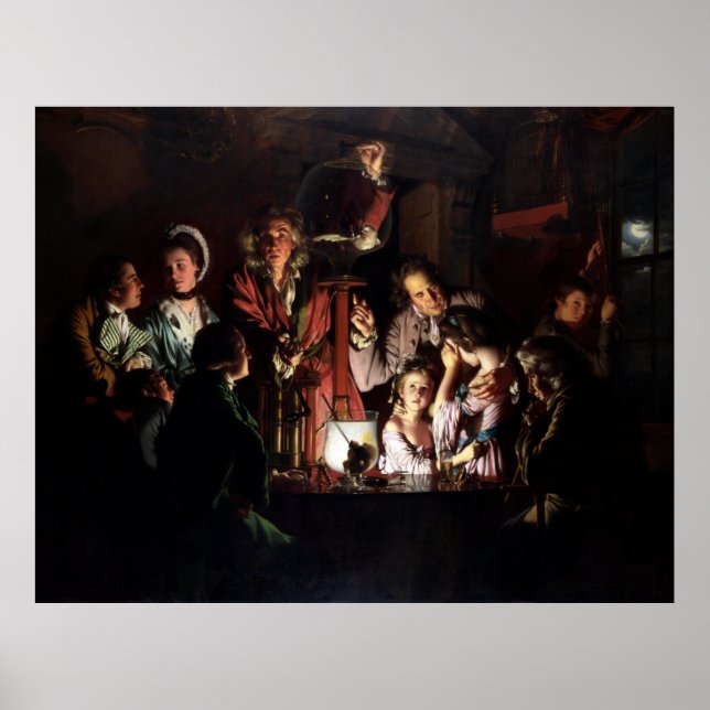 Póster Experimento sobre un pájaro en una bomba de aire (Frente)