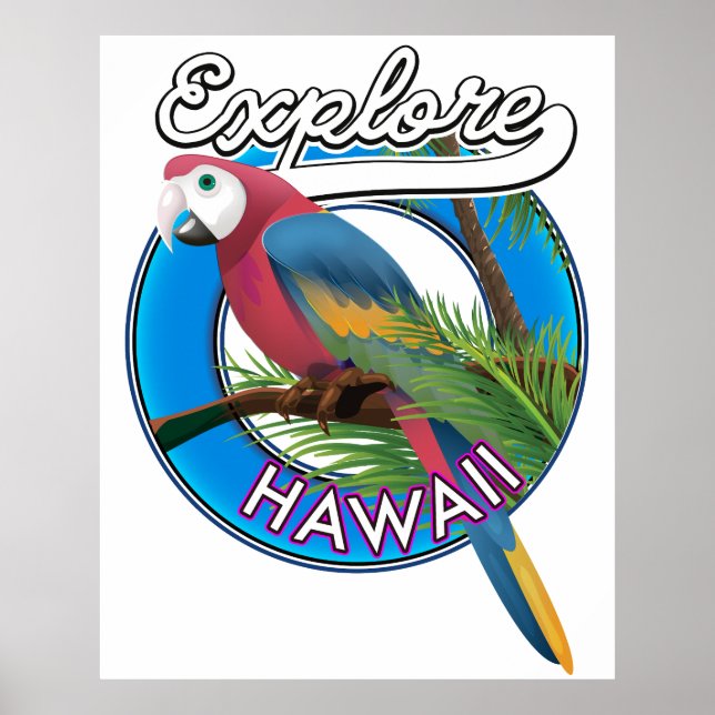 Póster Explora el logotipo retro de Hawái (Frente)