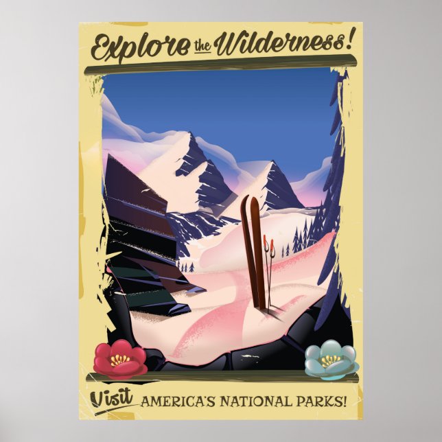 Póster ¡Explora la naturaleza! cartel de esquí (Frente)