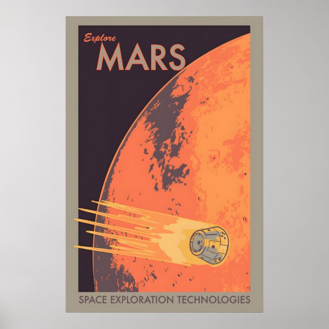 Póster Explora Marte Estilo Retro Exploración de Marte NA (Frente)