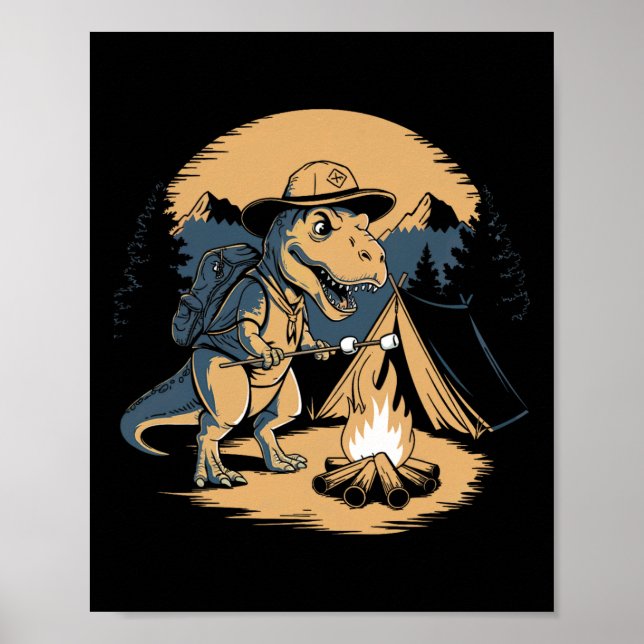 Póster Exploración de dinosaurios de camping para niños y (Frente)