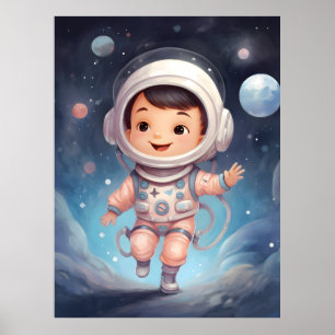 Póster Explorador de niños espaciales adorables