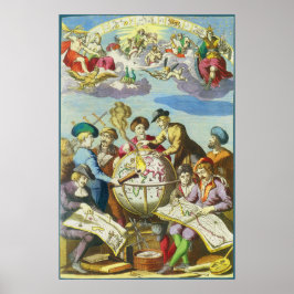 Póster Exploradores de época con mapa de glóbulos antiguo