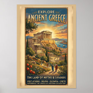 Póster Explorar cartel de viaje vintage de la antigua Gre