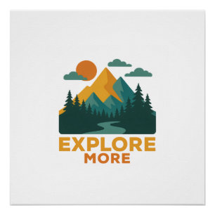 Póster Explorar más - Montaña Retro y Aventura Forestal