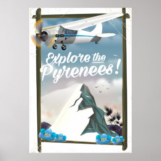 Póster Explore las montañas europeas de los Pirineos.
