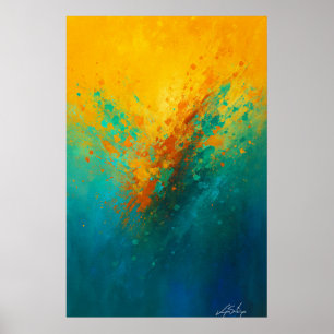 Póster Explosión abstracta vibrante: amarillo, turquesa y