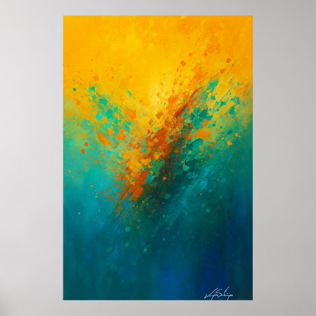 Póster Explosión abstracta vibrante: amarillo, turquesa y (Frente)