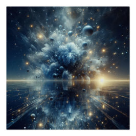 Póster Explosión De Agua Pura Y Limpia En Un Lago Azul