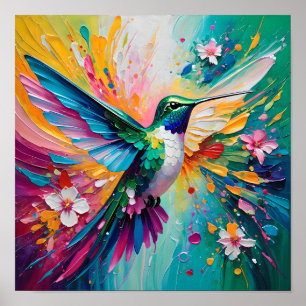 Póster Explosión de Colibrí Colorido 