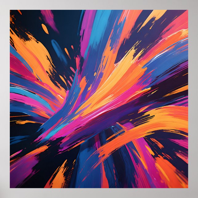 Póster Explosión de color de pinceladas abstractas vibran (Frente)