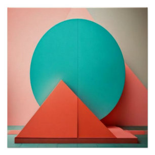 Póster Explosión de Cubos Naranjas Geométrico Abstracto
