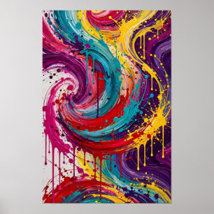 Póster Explosión de remolino de neón - Turquesa magenta v