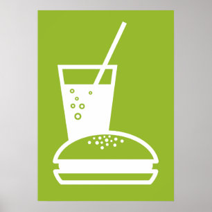 Póster explosión de sabor verde de hamburguesa y limonada