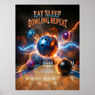 Póster Explosión de Strike de Neón de Bolos