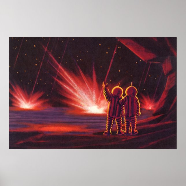 Póster Explosión del planeta rojo de ciencia ficción vint (Frente)