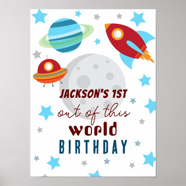 Póster Explosión espacial en primer cumpleaños (Frente)
