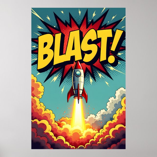 Póster ¡EXPLOSIÓN! Estilo de explosión de cohete de cómic (Frente)