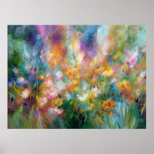 Póster Explosión floral cósmica abstracta en colores past