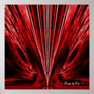 Póster Explosión - fractal rojo del blanco de n